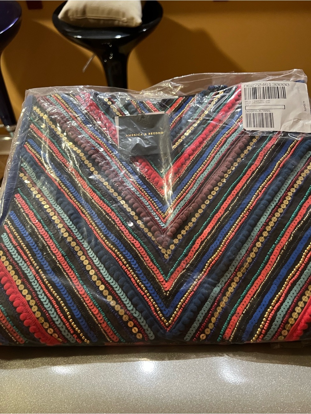 America & Beyond Multicolor Sequin Chevron Shopper Tote NWT